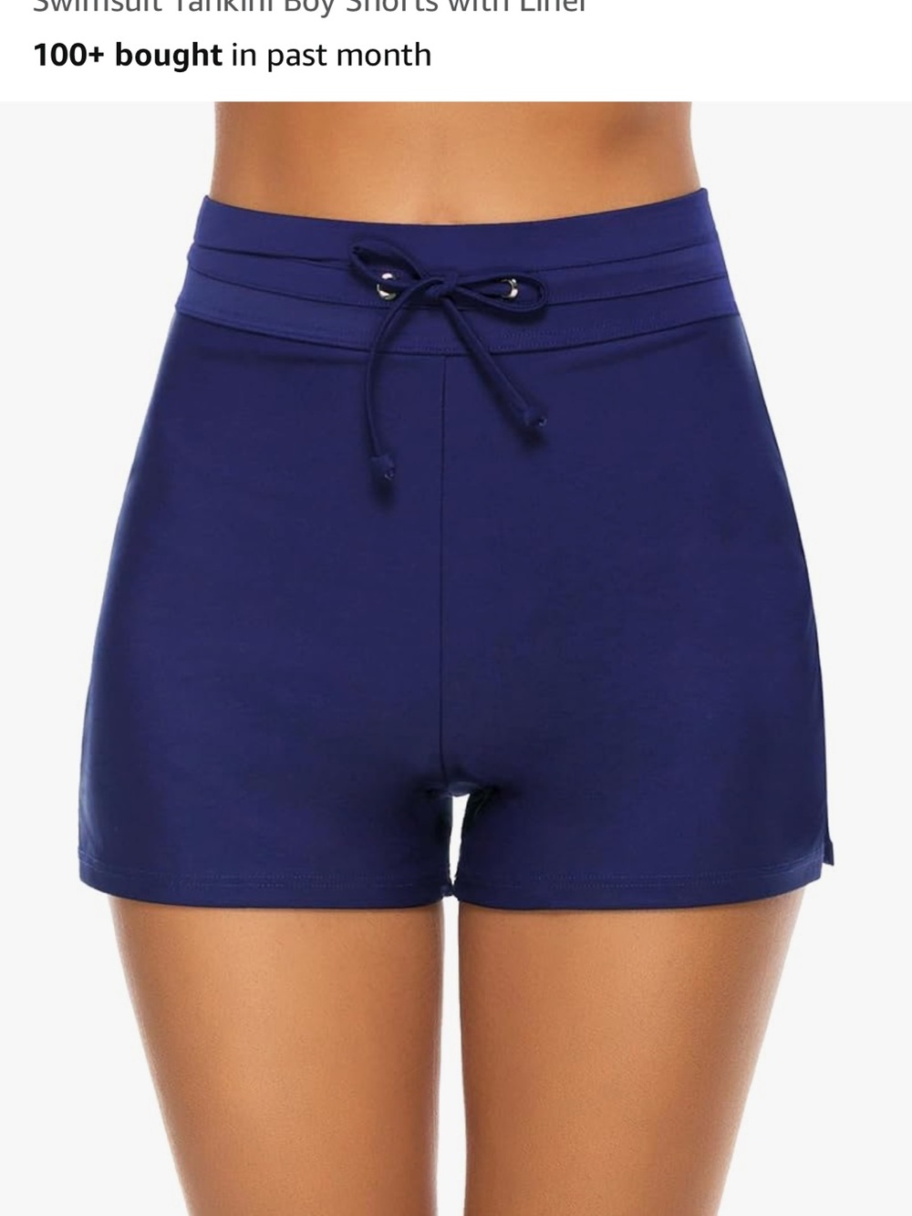 Women’s Navy High-Waist Swim Shorts with Drawstring